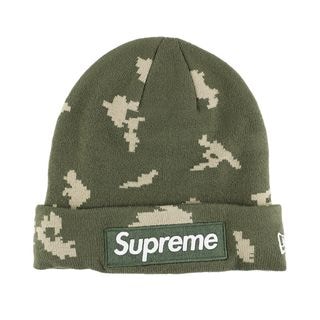【天白】【SUPREME】シュプリーム×New Era ニューエラ コラボ ビーニー ニットキャップ ニット帽 カモフラ グリーン系 Boxロゴ 帽子【中古】