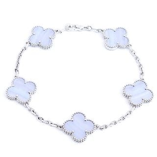 【栄】【VAN CLEEF＆ARPELS】ヴァンクリーフ＆アーペル K18WG ヴィンテージアルハンブラ 5モチーフ カルセドニー ブレスレット VCARD34700 750WG ジュエリー【中古】