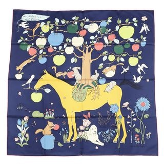 【天白】【HERMES】エルメス カレ90 ル・ポミエ・セリエ スカーフ シルク ネイビー系 マルチカラー ファッション 小物 その他【新品】【未使用】【中古】