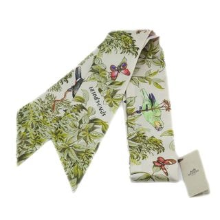 【栄】【HERMES】エルメス 061789S EQUATEUR ツイリー スカーフ ホワイト グリーン マルチカラー シルク100% 小物 その他 箱【新品】【未使用】【中古】