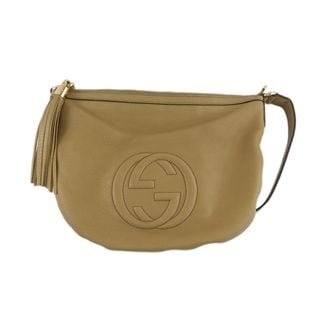 【天白】【GUCCI】グッチ ソーホー ショルダーバッグ ベージュ GGロゴ インターロッキング フリンジ タッセル レディース 鞄【中古】