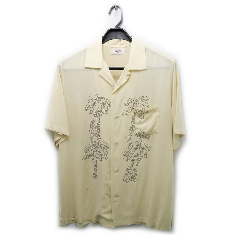 ��̾��ۡ�CELINE�ۥ��꡼�� �ѡ���ĥ꡼����֥������꡼ �ӥ��塼 Ⱦµ����� 2C947852C �١����� Embroidered Hawaiian Shirt 38������ �ȥåץ�����š�