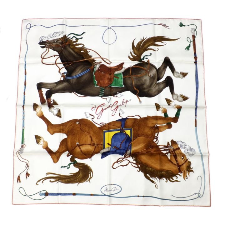 m*o様 HERMES エルメス カレ オー ギャロップ 天白】【HERMES】エルメス カレ90 Grand Galop Crme グランギャロップ