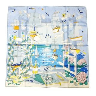 【天白】【HERMES】エルメス カレ90 Lesprits Enovole Bleu ciel エスプリの旅立ち ブルーシエル マルチカラー スカーフ 服飾小物【新品】【未使用】【中古】