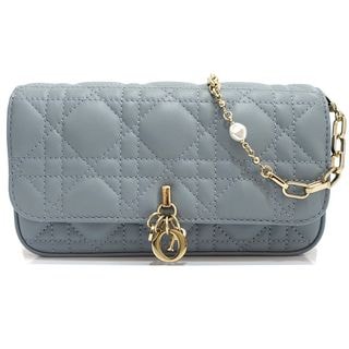 【栄】【DIOR】ディオール マイディオール カナージュ ショルダーバッグ S6MA-0262 レザー ライトブルー ゴールド金具 レディース 女性【中古】