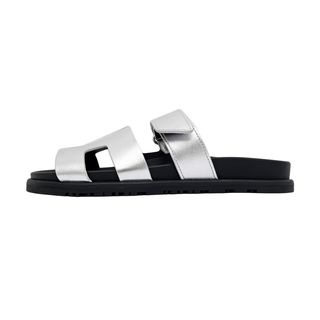 【名東】【HERMES】エルメス サンダル シプレ 37 グリ アルジャン シルバー ブラック H261072Z サンダル 靴 レディース 女【未使用】【中古】