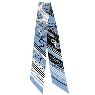 【名東】【HERMES】エルメス ツイリー Twilly アマゾンの祭典・バンダナ H064217S ブルー・ジーン 白 黒 シルク 絹 スカーフ Festival des Amazone【中古】