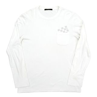 【名古屋】【LOUIS VUITTON】ルイヴィトン ダミエ ポケット ロングスリーブ Tシャツ Lサイズ ホワイト コットン 長袖 カットソー アパレル メンズ【中古】