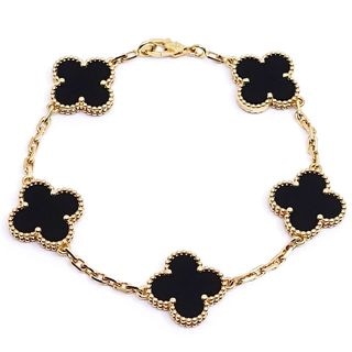 【栄】【VAN CLEEF&ARPELS】ヴァンクリーフ&アーペル K18YG ヴィンテーアルハンブラ 5モチーフ ブレスレット オニキス 750YG VCARA41300【中古】