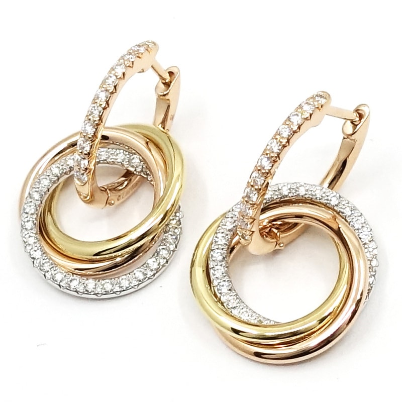 専用！極美品　Cartier カルティエ　トリニティ フープピアス 栄】【CARTIER】カルティエ K18PG WG YG トリニティ ダイヤモンド