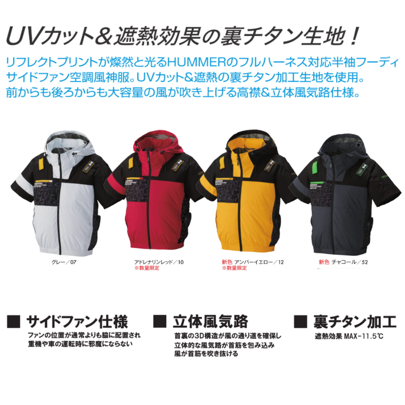 空調服 空調風神服 HUMMER チタンフード半袖ブルゾン 09905