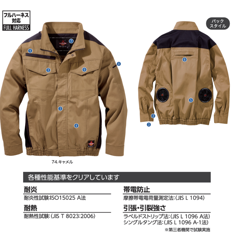 HOOH V4222 快適ウェア 難燃長袖ブルゾン 難燃素材 作業着 空調ウェア