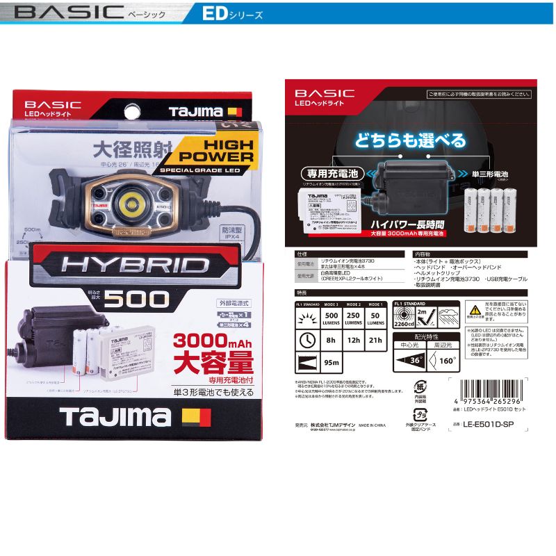 ヘッドライト ED 500lm 大径照射 3730セット | タジマ | 職人さん応援