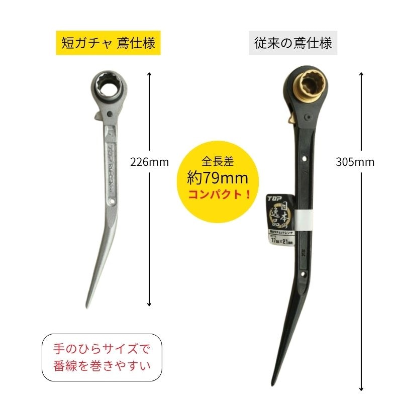 てつや TOP 短ガチャ鳶仕様 RM-17X21CSN-BT 17×21 ショートラチェット 曲シノ