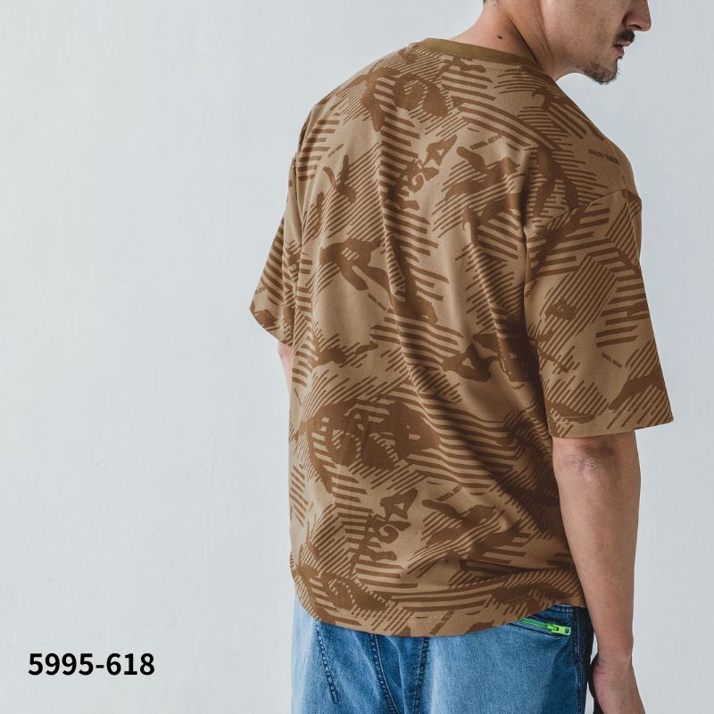 寅壱 5995-618 半袖Tシャツ クルーネック 夏 作業着 背中柄 迷彩