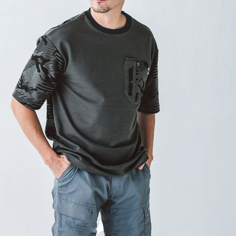 寅壱 5995-618 半袖Tシャツ クルーネック 夏 作業着 背中柄 迷彩