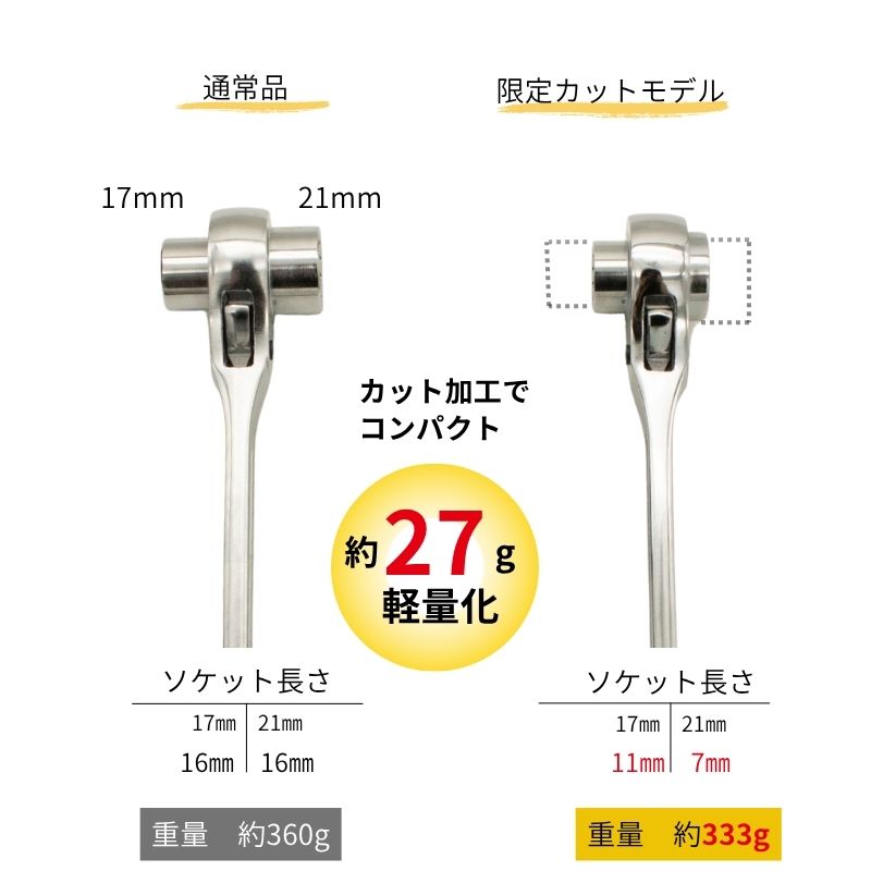 TOP工業 総磨きラチェットレンチ 17×21 限定カットモデル｜軽量