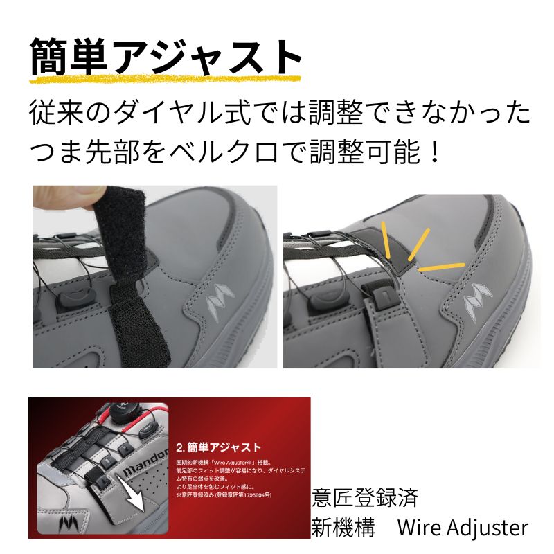 マンダムのダイヤル式セーフティスニーカーですつま先部アジャスター付