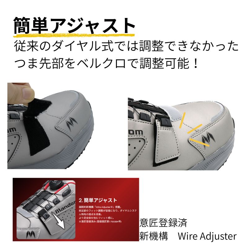 マンダムのダイヤル式セーフティスニーカーですつま先部アジャスター付