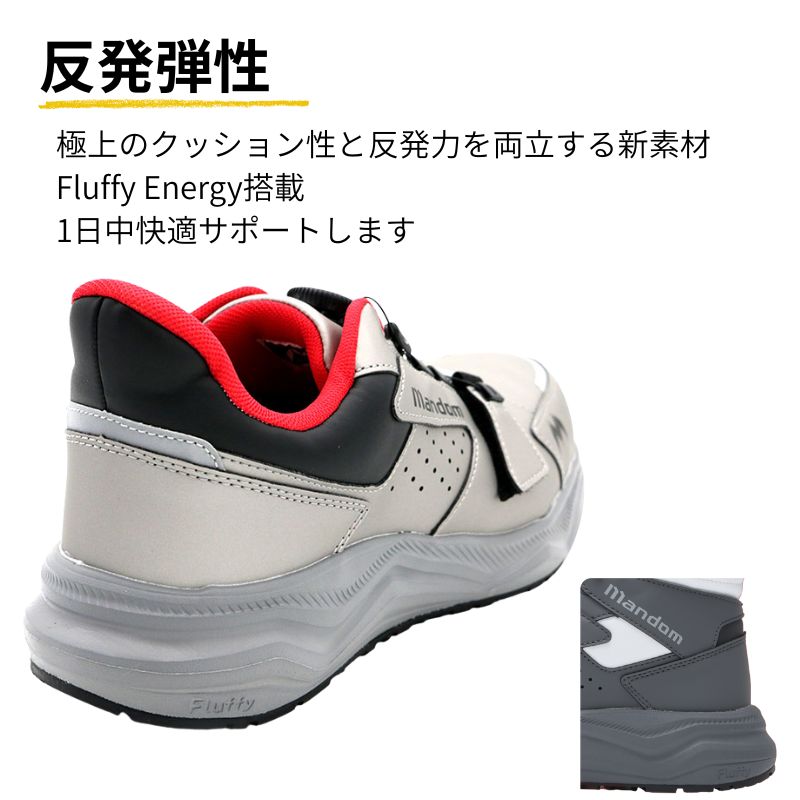 マンダムのダイヤル式セーフティスニーカーですつま先部アジャスター付