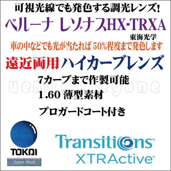 ベルーナ　レゾナスＨＸ　ＴＲＸＡ　遠近両用ハイカーブ可視光線調光　東海光学