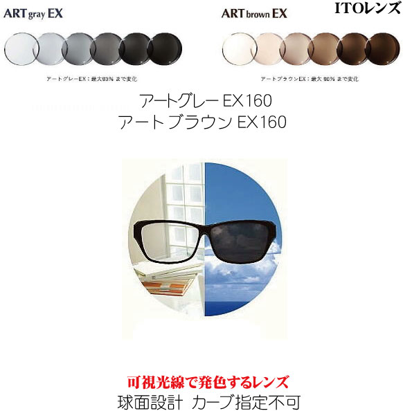 アートグレー160EX アートブラウン160EX 可視光線調光レンズ ARTGRAY160EX ARTBROWN160EX レギュラータイプ 単焦点 球面設計 ITOレンズ
