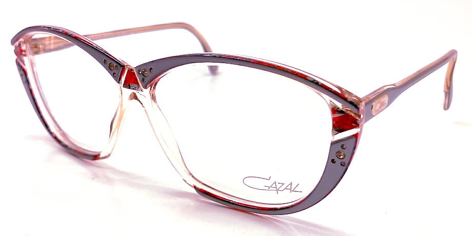 ヴィンテージ 婦人メガネ cazal313-631 60mm メガネフレーム クリアピンク/シルバー/レッド カザール 昭和 レトロ モダン 現品限り