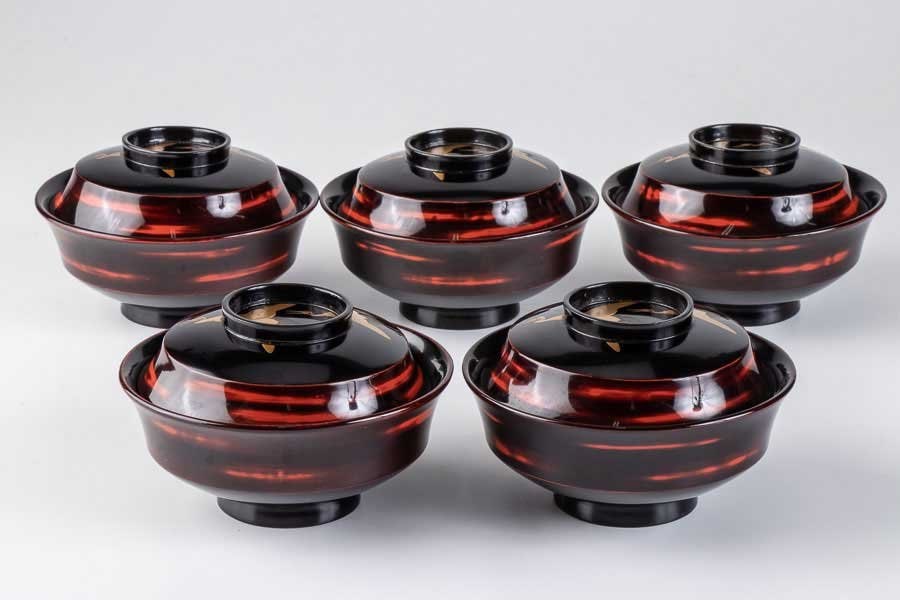 蒔絵 漆 懐石 汁椀 鶴 鳥 20客 1客蓋欠品 木製 吸物椀 漆芸】 研ぎ出し 鶴蒔絵吸物椀 5客セット 15088 | すべての商品 | 器や