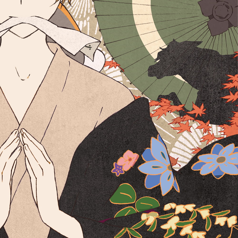 夏目友人帳浮世絵「秋風和傘模様」｜浮世絵工房