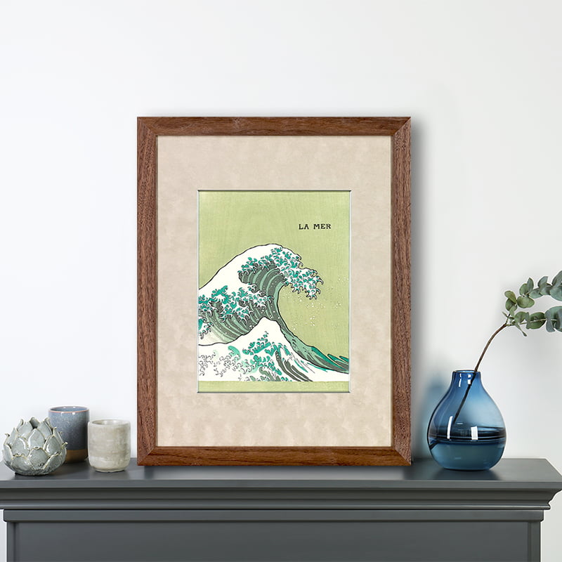 『LA MER』オーケストラスコア 初版表紙 浮世絵木版画【特別額装ブラックウォールナット額】