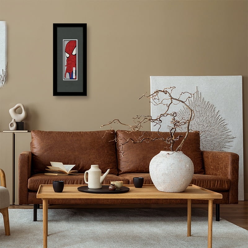 スパイダーマン 小型・ミニ浮世絵木版画「蜘蛛男・大首絵(専用額入)」