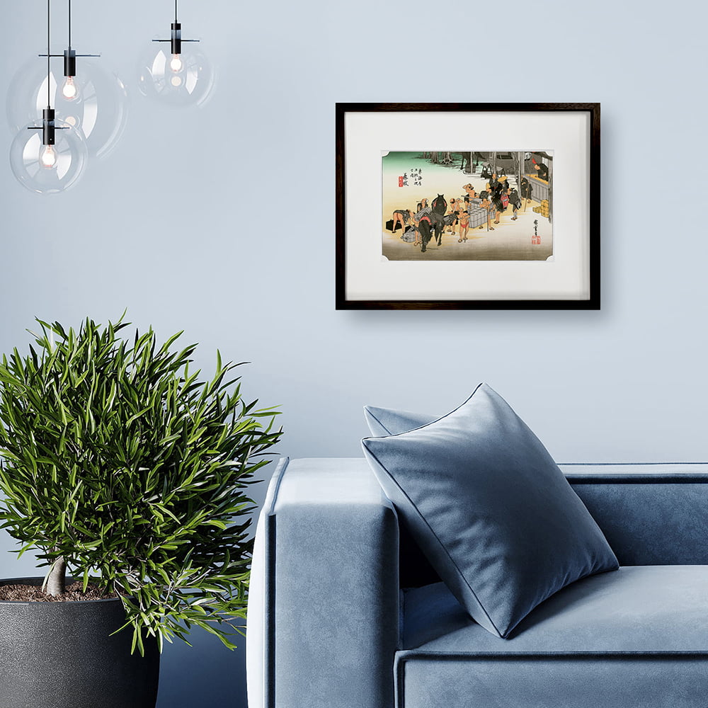 歌川広重「東海道五十三次 藤枝 人馬継立」浮世絵木版画