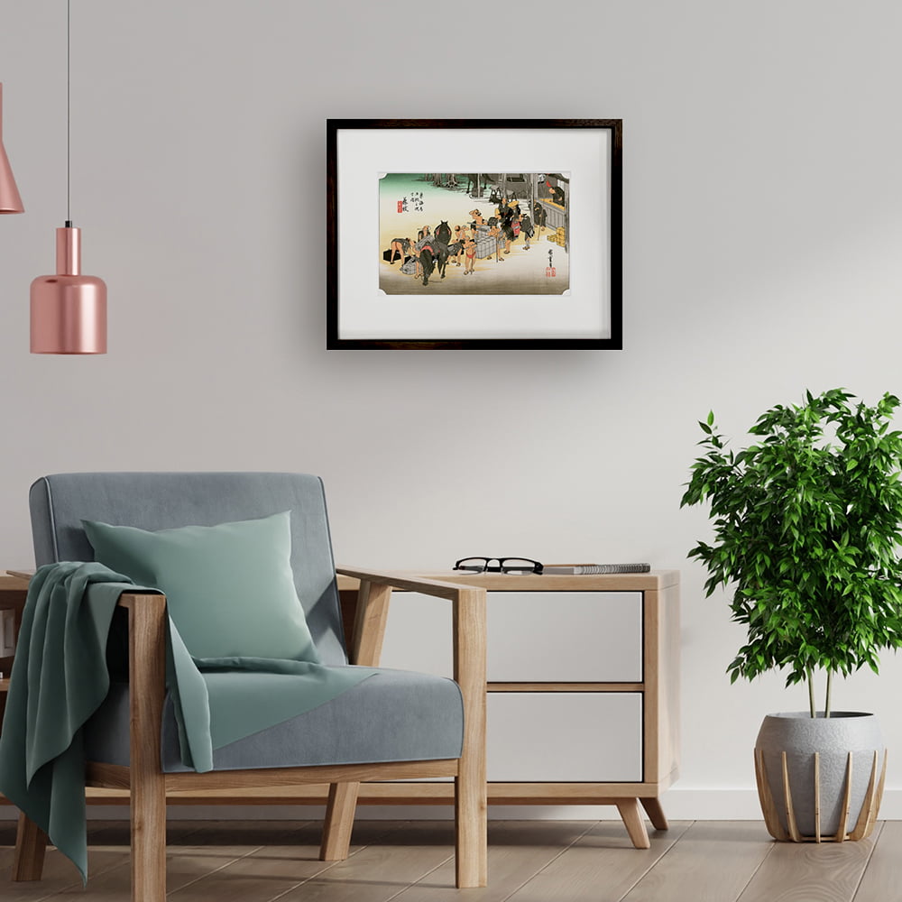 歌川広重「東海道五十三次 藤枝 人馬継立」浮世絵木版画