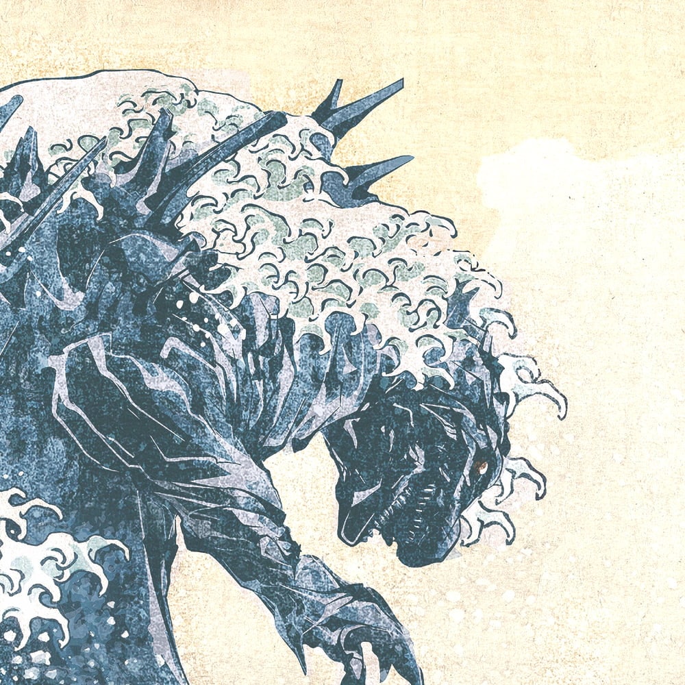 ゴジラ浮世絵 ジークレー版画「富嶽三十六景 神奈川沖浪裏」｜浮世絵工房