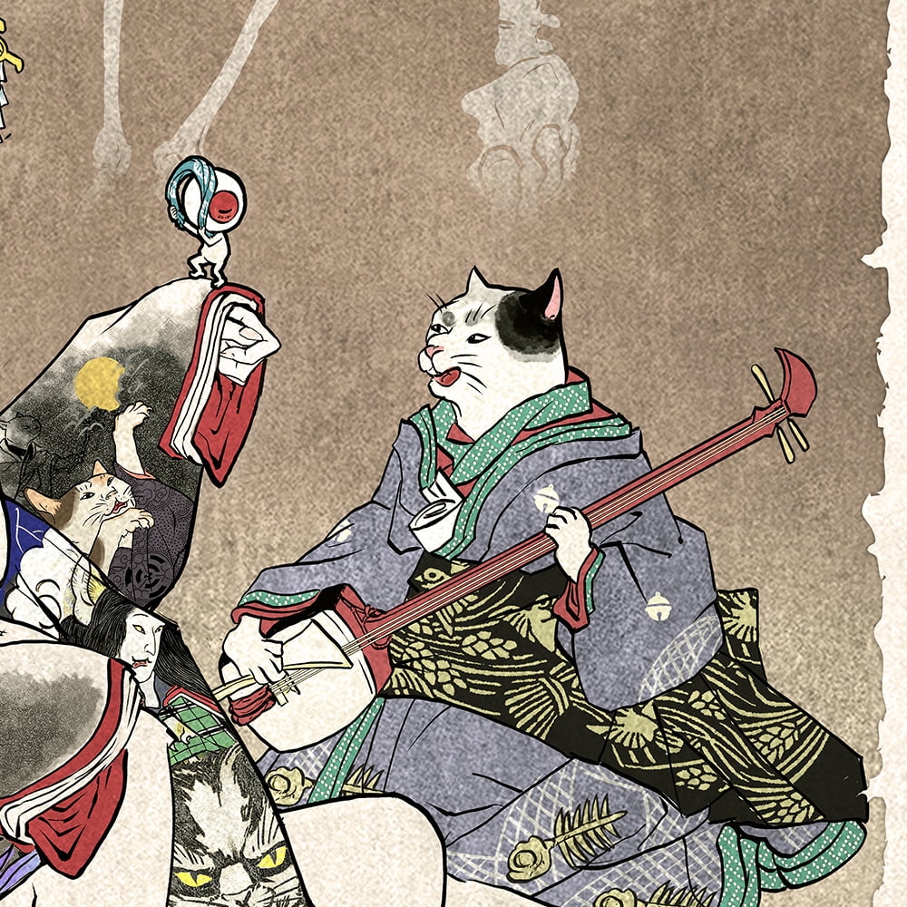 ゲゲゲ浮世絵「猫々太夫悟猫道之図」｜ゲゲゲの鬼太郎コラボ｜浮世絵工房