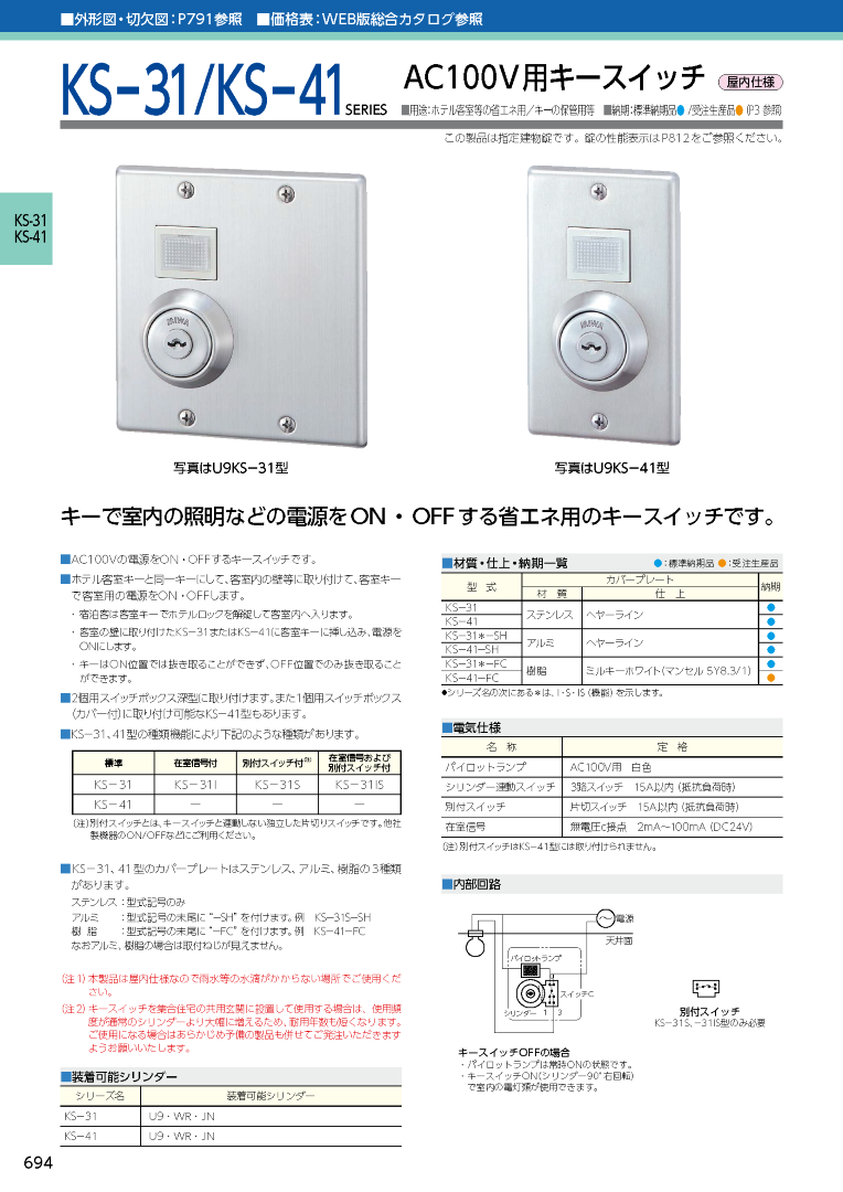 MIWA U9 KS-31I 美和ロック AC100V用キースイッチ | 美和ロック,キー