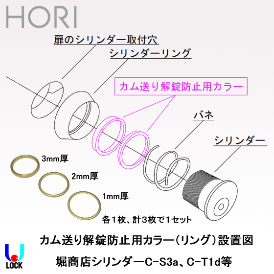 HORI C-S3a、C-T1dシリンダー用 カム送り解錠防止用カラー 堀商店 
