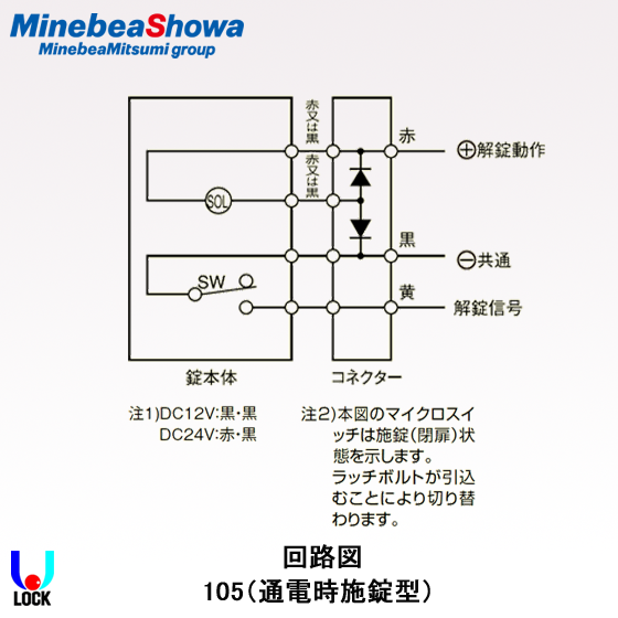 SHOWA EDM-105（3線式）通電時施錠型 ミネベアショウワ 枠付電気錠