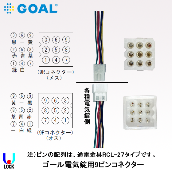 GOAL 電気錠用9ピンコネクター（メス側）350mm ゴール 電気錠用コネクター