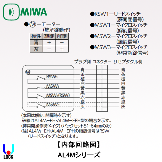 MIWA AL4M-3 美和ロック 電気錠 本締電気錠 モーター施解錠型