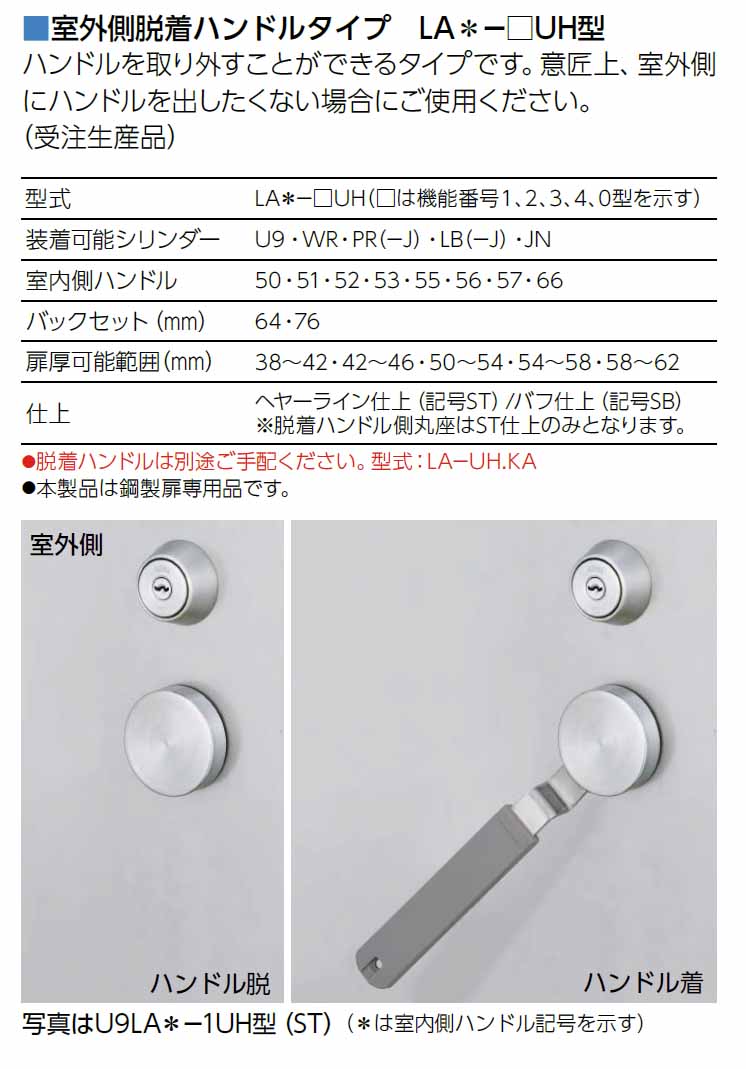 MIWA LA52-UH.NB+LA-UH.KR 扉厚38mm～57mm 美和ロック 室外側脱着