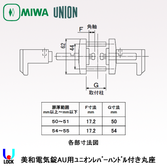 MIWA ETA05U75 50mm～55mm 美和ロック AU用ユニオンレバーハンドル丸座