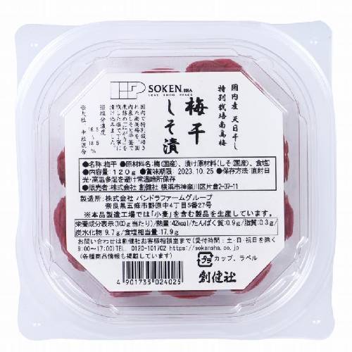 国内産特別栽培南高梅梅干 しそ漬 （120g） 【創健社】