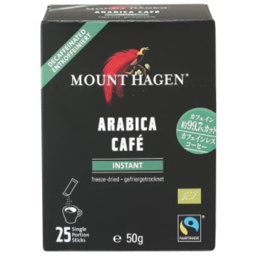 オーガニックフェアトレード カフェインレス インスタントコーヒー スティック 50g（2g×25本） 【マウントハーゲン】