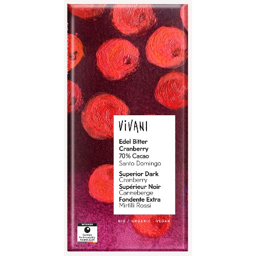 【オーサワ冷蔵直送品】ViVANI オーガニックダークチョコレート クランベリー （80g） 【ニコウトレーディング】※代引･同梱不可 14000円以上で送料350円 14000円未満で送料1230円