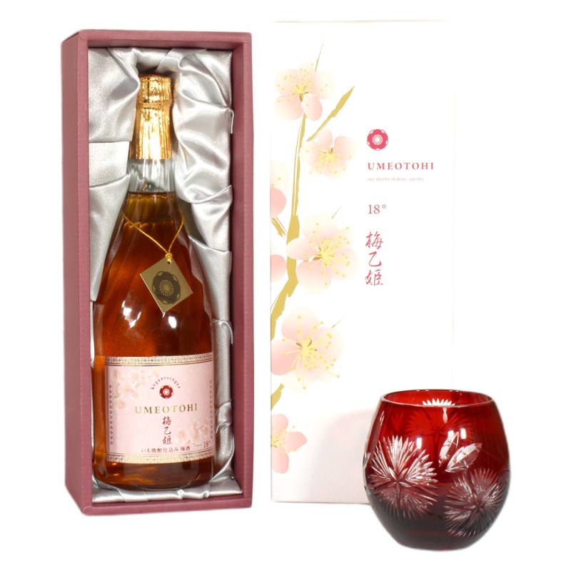 本格梅酒 梅乙姫 切子グラスセット ”カワラナデシコ”