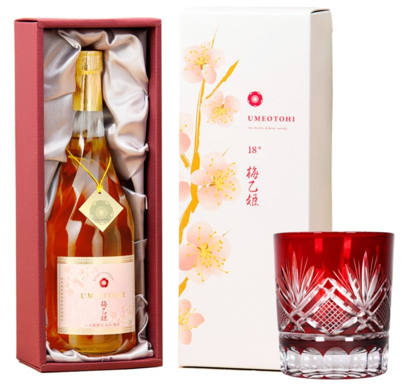 本格梅酒 梅乙姫 切子グラスセット ”ユッカレッド”