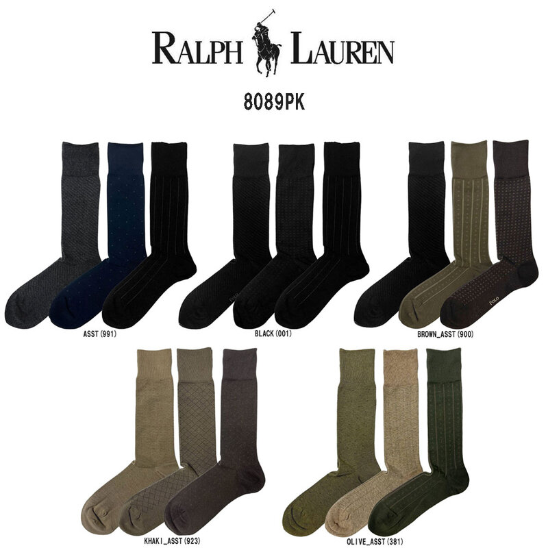 POLO RALPH LAUREN(ポロ ラルフローレン)ソックス メンズ ビジネス アソート シンプル ストライプ ドット 抗菌性 3足セット ギフト 男性用 靴下 8089PK