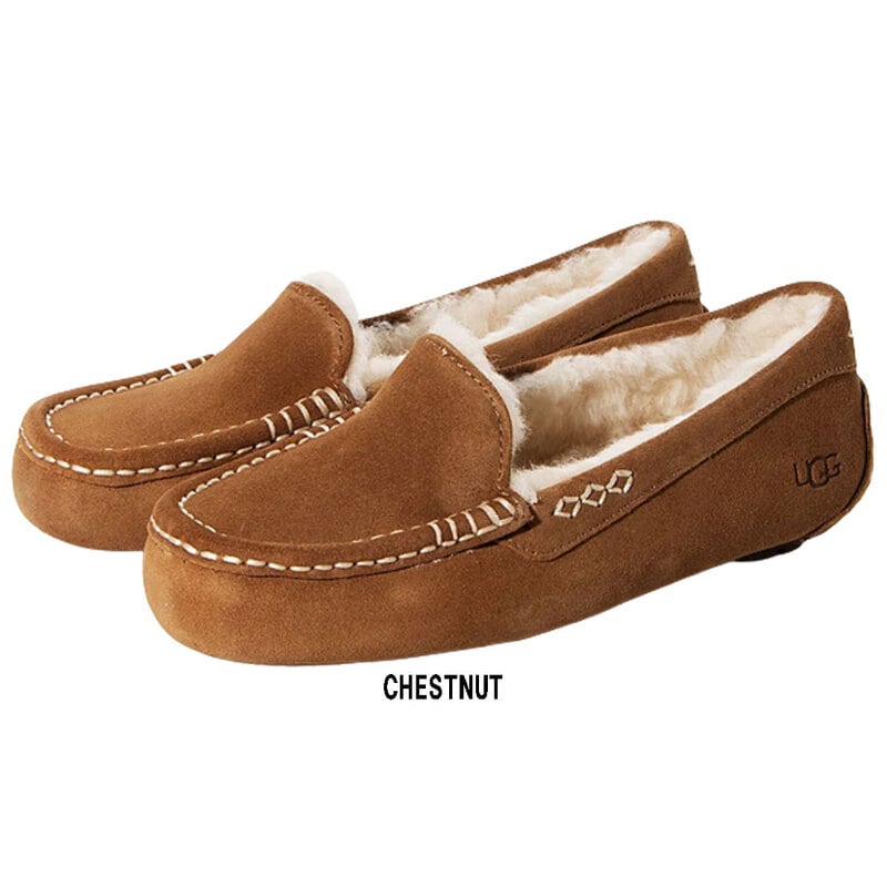 UGG(アグ)レディース アンスレー ワイド幅 モカシン スリッポン シューズ スエード はっ水 ムートン 幅広 Wide 屋内外兼用 ギフト W ANSLEY 1106878W