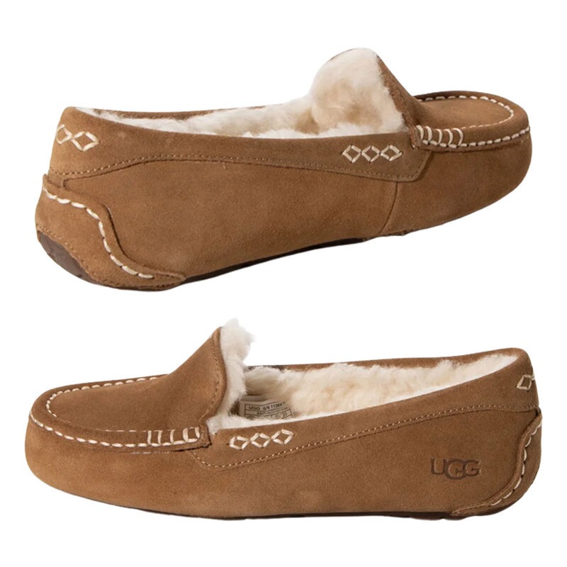 UGG(アグ)レディース アンスレー ワイド幅 モカシン スリッポン シューズ スエード はっ水 ムートン 幅広 Wide 屋内外兼用 ギフト W ANSLEY 1106878W